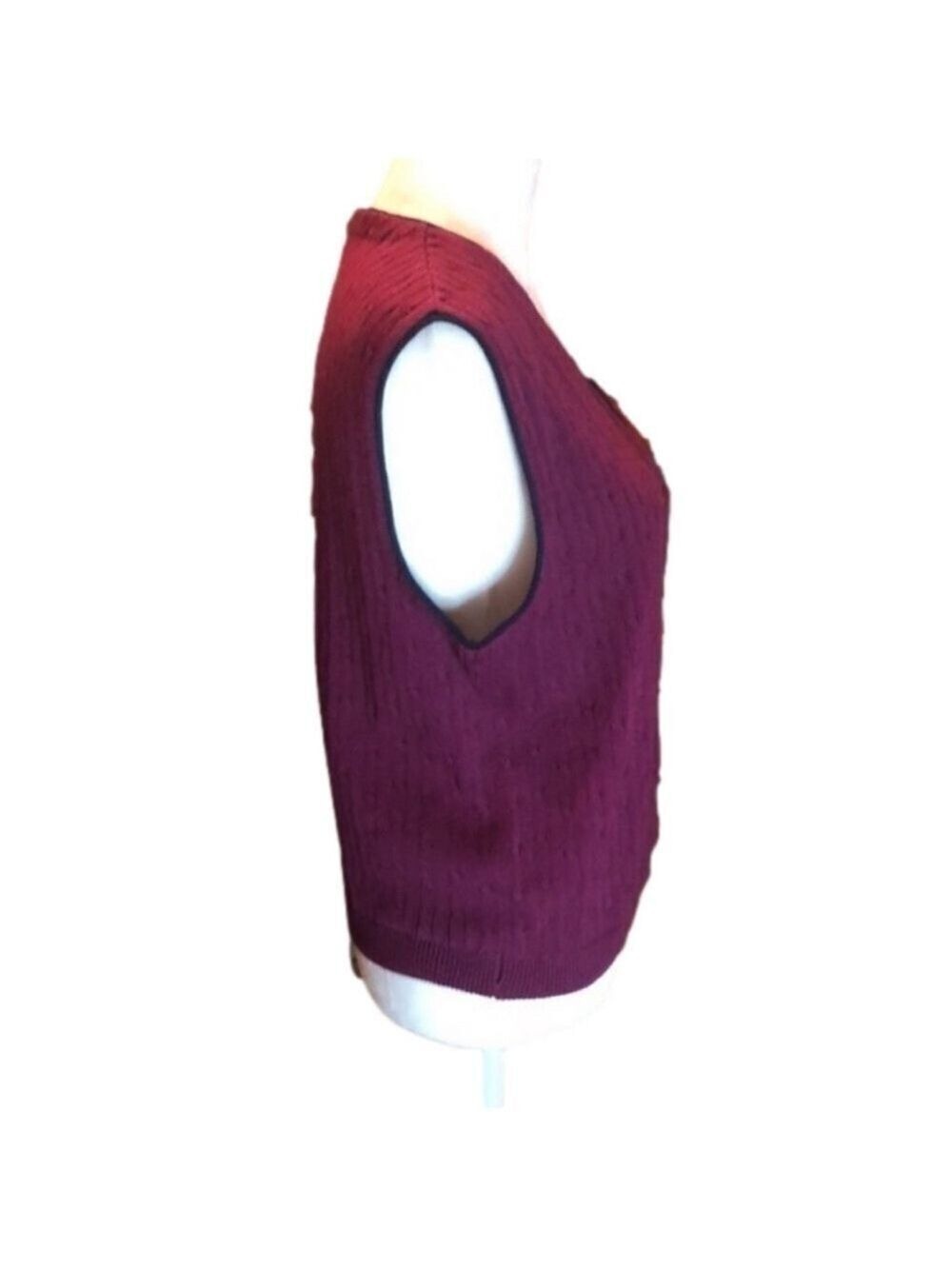 EASTBROOK Clothing Company Maroon w/ Black Trim Button Down Sweater Vest, Size M - Picture 5 of 8